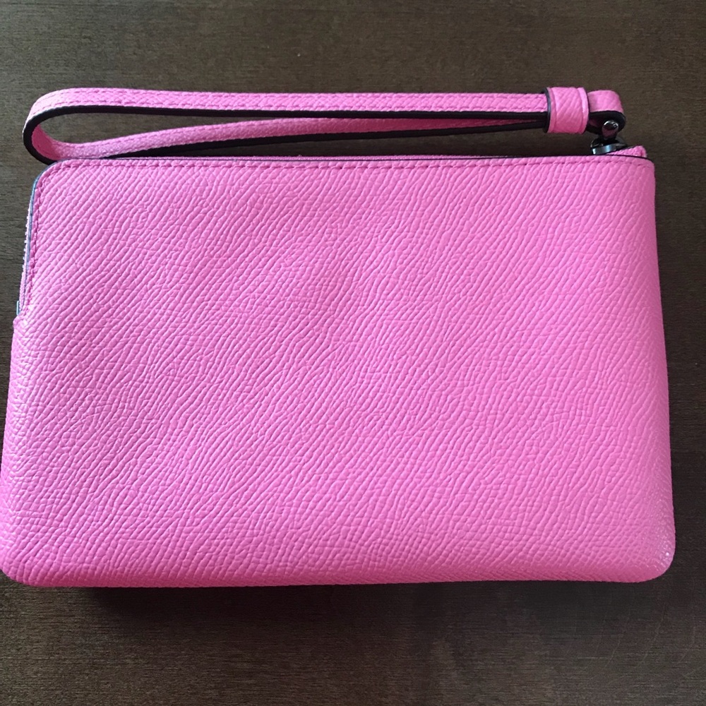 Coach Leather Grain Zip Wristlet Cotton Candy Pink - Picture 3 of 5